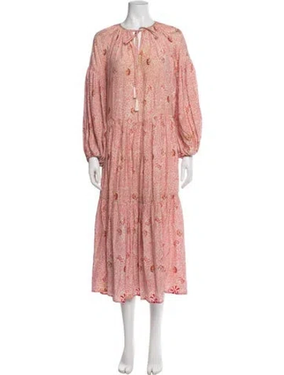 Pre-owned Natalie Martin Floral Print Midi Length Dress In Pink
