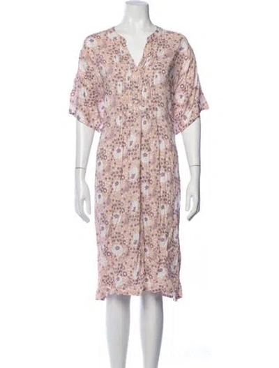 Pre-owned Natalie Martin Floral Print Midi Length Dress In Pink