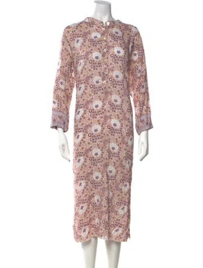 Pre-owned Natalie Martin Floral Print Midi Length Dress In Pink