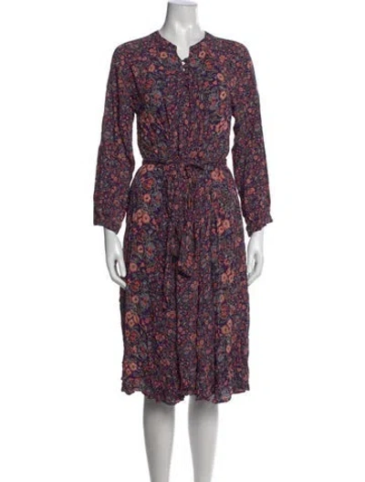 Pre-owned Natalie Martin Floral Print Midi Length Dress In Purple