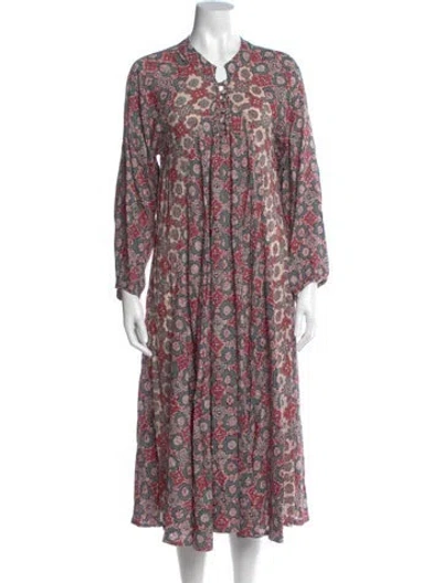 Pre-owned Natalie Martin Floral Print Midi Length Dress In Red