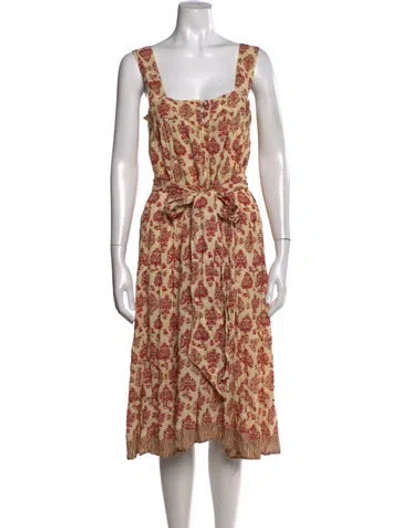 Pre-owned Natalie Martin Floral Print Midi Length Dress W/ Tags In Yellow
