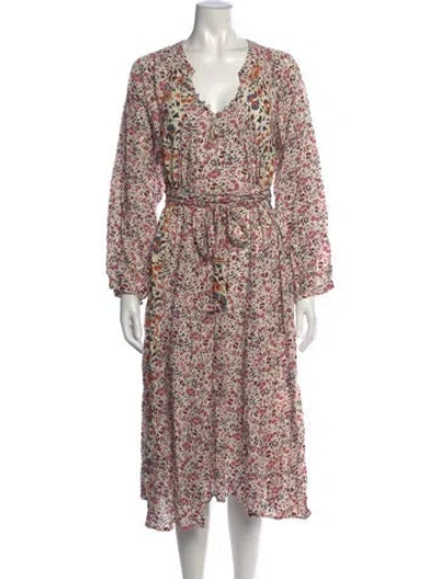 Pre-owned Natalie Martin Floral Print Midi Length Dress In White