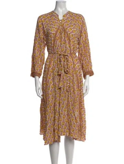 Pre-owned Natalie Martin Floral Print Midi Length Dress In Yellow