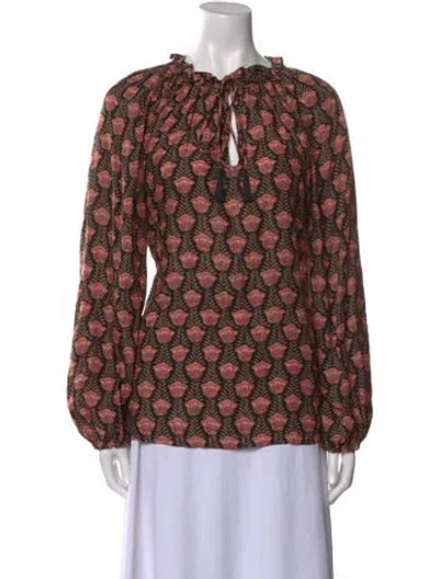 Pre-owned Natalie Martin Floral Print Mock Neck Blouse In Black