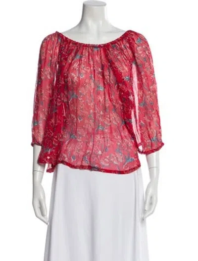 Pre-owned Natalie Martin Floral Print Off-the-shoulder Blouse In Pink