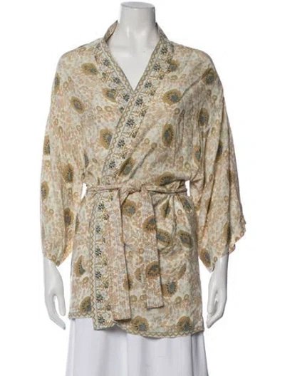 Pre-owned Natalie Martin Floral Print Robe In Neutral