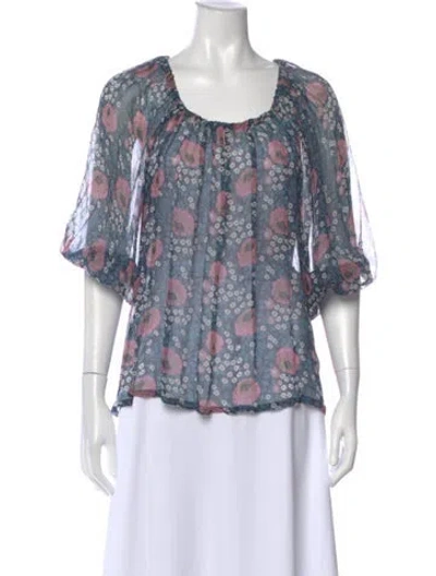 Pre-owned Natalie Martin Floral Print Scoop Neck Blouse In Blue