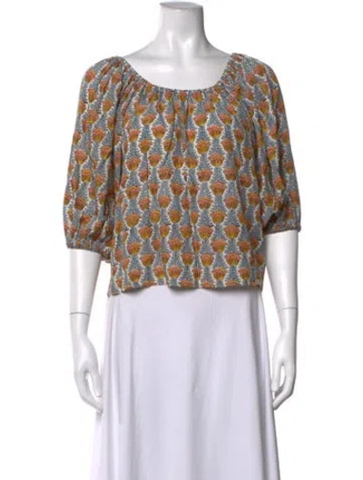 Pre-owned Natalie Martin Floral Print Scoop Neck Blouse In Neutrals