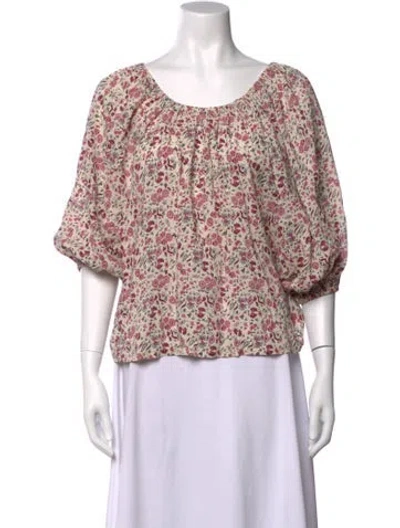 Pre-owned Natalie Martin Floral Print Scoop Neck Blouse In Neutrals