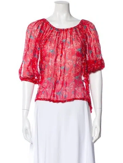 Pre-owned Natalie Martin Floral Print Scoop Neck Blouse In Pink