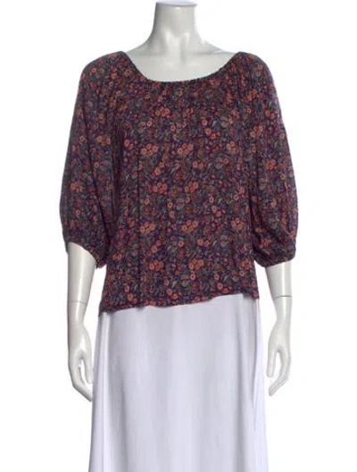 Pre-owned Natalie Martin Floral Print Scoop Neck Blouse In Purple