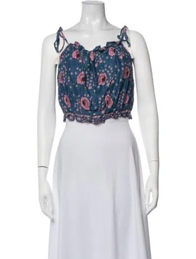 Pre-owned Natalie Martin Floral Print Scoop Neck Crop Top In Pink