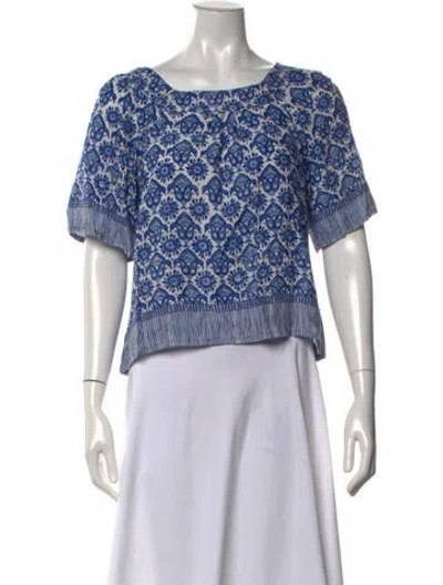 Pre-owned Natalie Martin Floral Print Scoop Neck Top In Blue/white