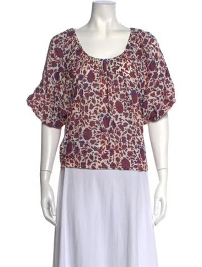 Pre-owned Natalie Martin Floral Print Scoop Neck Top In White