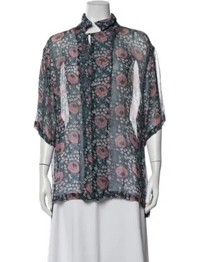 Pre-owned Natalie Martin Floral Print Short Sleeve Blouse In Blue/pink