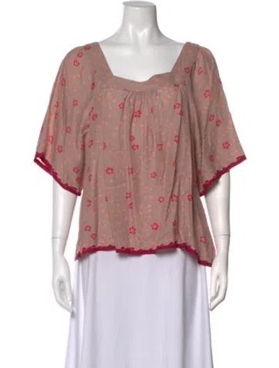 Pre-owned Natalie Martin Floral Print Square Neckline Blouse In Pink