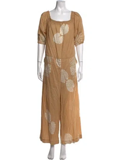 Pre-owned Natalie Martin Floral Print Square Neckline Jumpsuit In Neutrals