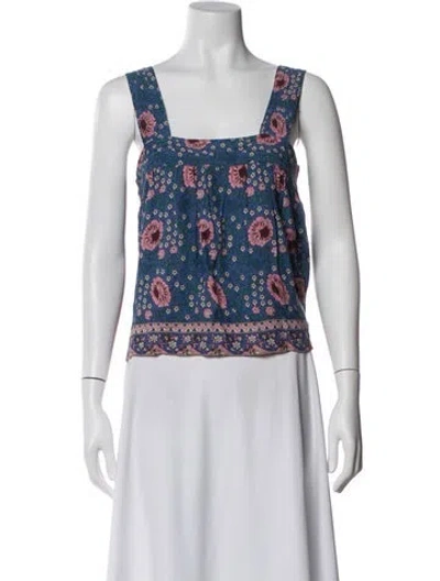 Pre-owned Natalie Martin Floral Print Square Neckline Top In Blue