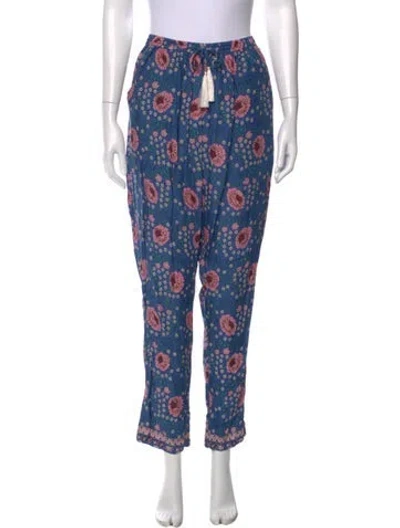 Pre-owned Natalie Martin Floral Print Straight Leg Pants In Blue