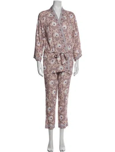 Pre-owned Natalie Martin Floral Print Tassel Accents Pant Set In Purple