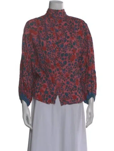 Pre-owned Natalie Martin Floral Print Three-quarter Sleeve Blouse In Blue