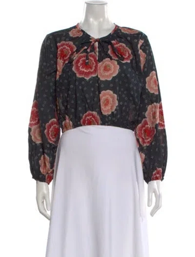 Pre-owned Natalie Martin Floral Print Tie Neck Blouse In Multi