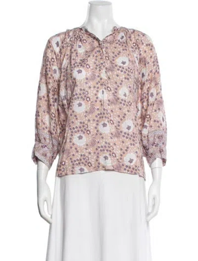 Pre-owned Natalie Martin Floral Print Tie Neck Blouse In Multi