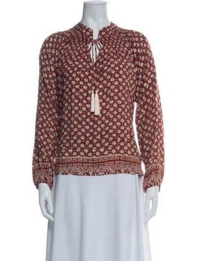 Pre-owned Natalie Martin Floral Print Tie Neck Blouse In Multi