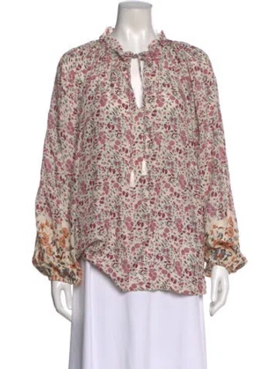 Pre-owned Natalie Martin Floral Print Tie Neck Blouse In Neutral