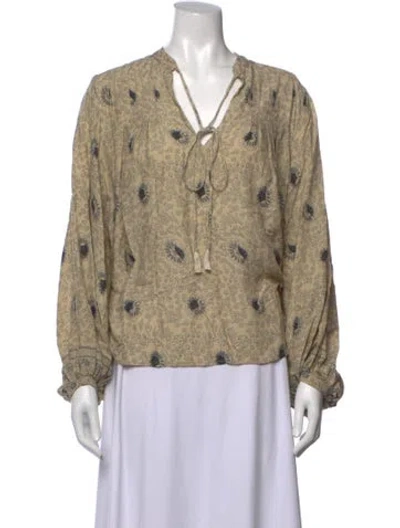 Pre-owned Natalie Martin Floral Print Tie Neck Blouse In Neutrals