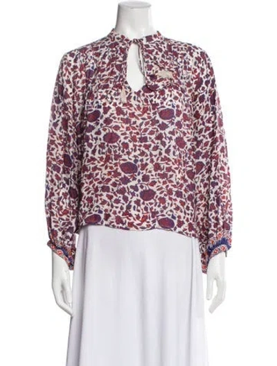 Pre-owned Natalie Martin Floral Print Tie Neck Blouse In White