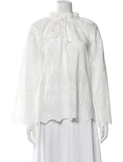 Pre-owned Natalie Martin Floral Print Tie Neck Blouse In White