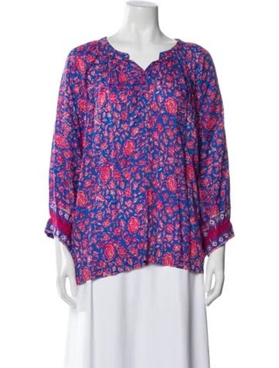 Pre-owned Natalie Martin Floral Print V-neck Blouse In Blue