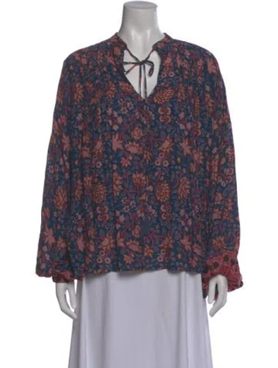 Pre-owned Natalie Martin Floral Print V-neck Blouse In Blue