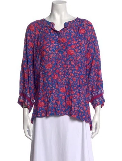 Pre-owned Natalie Martin Floral Print V-neck Blouse In Blue