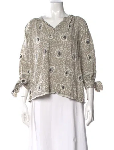 Pre-owned Natalie Martin Floral Print V-neck Blouse In Neutral