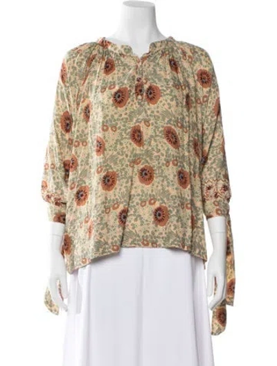 Pre-owned Natalie Martin Floral Print V-neck Blouse In Neutral