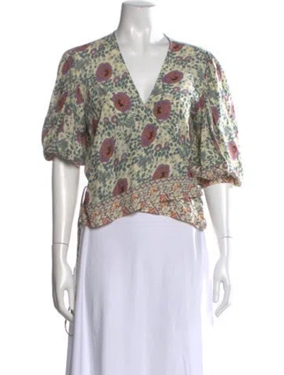 Pre-owned Natalie Martin Floral Print V-neck Blouse In Neutral