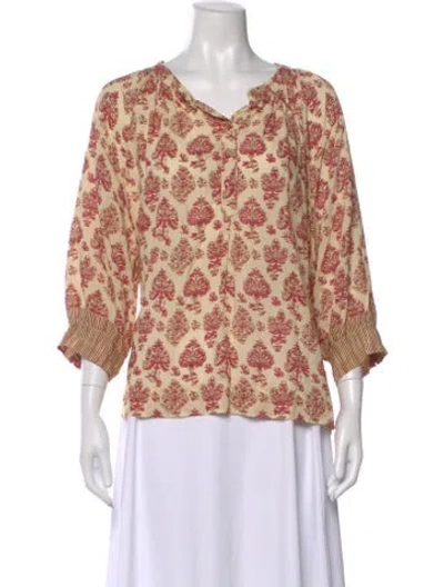 Pre-owned Natalie Martin Floral Print V-neck Blouse In Neutral