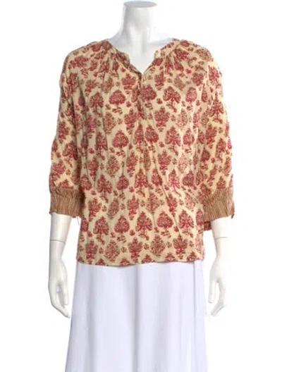 Pre-owned Natalie Martin Floral Print V-neck Blouse In Neutral