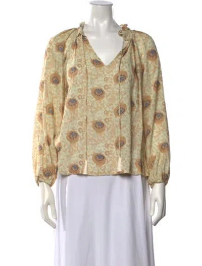 Pre-owned Natalie Martin Floral Print V-neck Blouse In Neutral