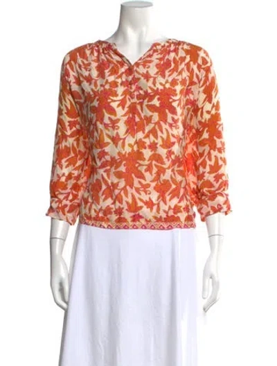 Pre-owned Natalie Martin Floral Print V-neck Blouse In Neutral
