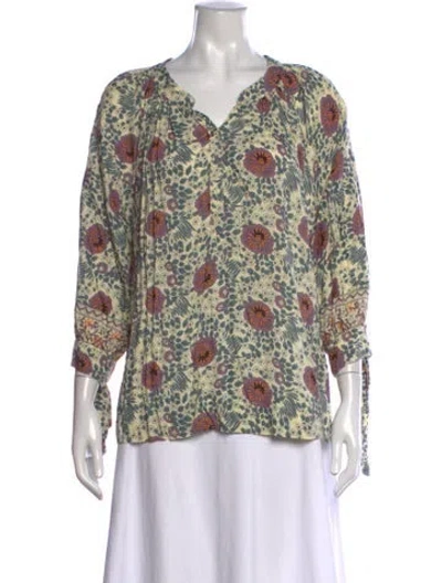 Pre-owned Natalie Martin Floral Print V-neck Blouse In Neutrals