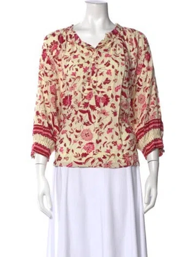 Pre-owned Natalie Martin Floral Print V-neck Blouse In Pink
