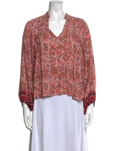 Pre-owned Natalie Martin Floral Print V-neck Blouse In Pink