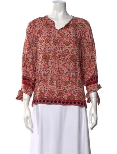 Pre-owned Natalie Martin Floral Print V-neck Blouse In Pink