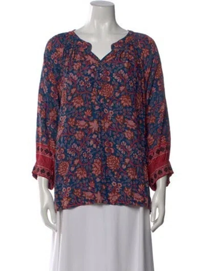 Pre-owned Natalie Martin Floral Print V-neck Blouse W/ Tags In Multi
