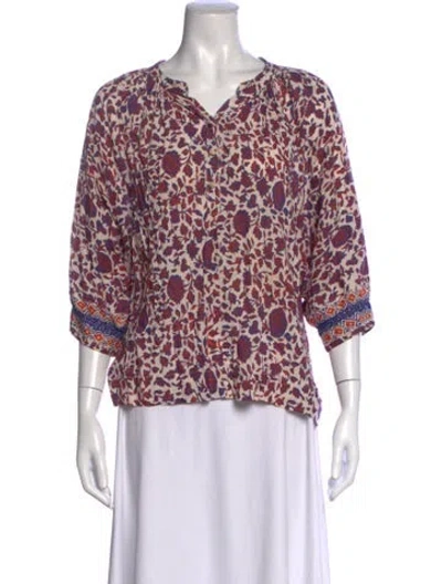 Pre-owned Natalie Martin Floral Print V-neck Blouse In White