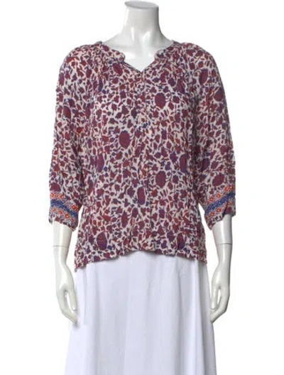 Pre-owned Natalie Martin Floral Print V-neck Blouse In White